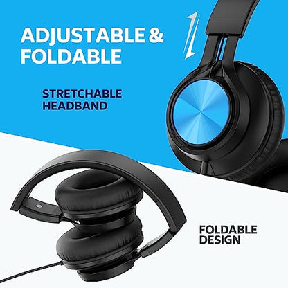 Kids Headphones with Microphone, School Headphones for K-12 Student-Blue | Over-Ear Headphones for Classroom, Online Learning, Travel, Chromebook, Laptop & Tablet - color: Deep Blue