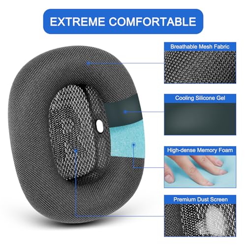 Ear Cushions for Apple AirPods Max, GVOEARS Mesh Earpads Replacement Cover | Air Pods Max Headphones Ear Muffs with Soft Foam & Strong Magnet (Space Gray) - color: Gray-Mesh