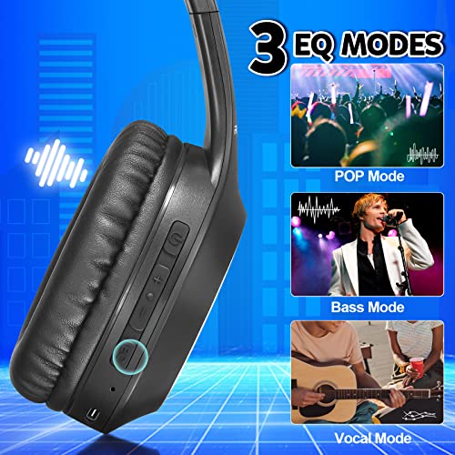 Rydohi Bluetooth Headphones Over Ear, 68H Playtime and 3 EQ Music Modes Wireless Headphones with Microphone/Deep Bass, HiFi Stereo Foldable Lightweight Headset for PC Home Travel Office （Black - color: Black
