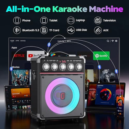 Karaoke Machine for Adults with Bass/Treble/Echo Adjustment, 100W PA System - color: Black