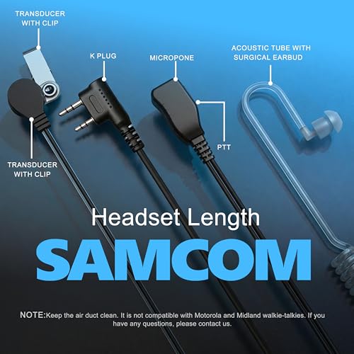 SAMCOM SM008 Walkie-Talkie 2 Pin Plug Acoustic Tube Earpiece Mic (10 Pack) | Security Radio Earpieces for FPCN30A, FPCN10A, FPCN20A Two-Way Radios, Compatible with Baofeng Kenwood 2 Way Radio - size: 10 Pcs SM008 Airtube Earpiece