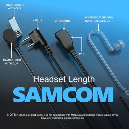 SAMCOM SM008 Walkie-Talkie 2 Pin Plug Acoustic Tube Earpiece Mic (10 Pack) | Security Radio Earpieces for FPCN30A, FPCN10A, FPCN20A Two-Way Radios, Compatible with Baofeng Kenwood 2 Way Radio - size: 10 Pcs SM008 Airtube Earpiece