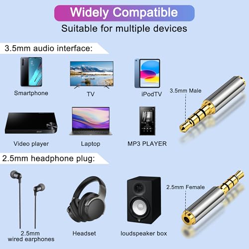 2.5mm Female to 3.5mm Male Adapter 2 Pack Gold Plated Jack Stereo Full Metal Connector Converter for Smartphones, Headphone, Mic, Tablets - style: 3.5M