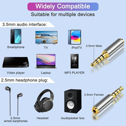 2.5mm Female to 3.5mm Male Adapter 2 Pack Gold Plated Jack Stereo Full Metal Connector Converter for Smartphones, Headphone, Mic, Tablets - style: 3.5M