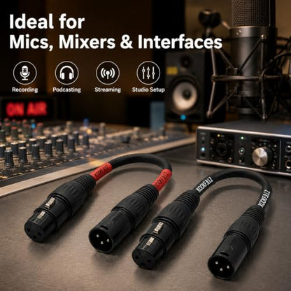 Professional XLR Male to Female Microphone Cables - 6 Inch Balanced Audio Extension Cord (2-Pack) for Studio Equipment, Mixers, Mics