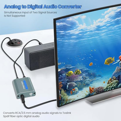 RCA to Optical Audio Converter Dual 3.5mm Jack in Optical Out Audio Adapter | Analog to Optical Audio Converter Aluminum ADC Converter with SPDIF 3.5 Audio Cable and 3.5 to RCA Cable(Only PCM/LPCM)