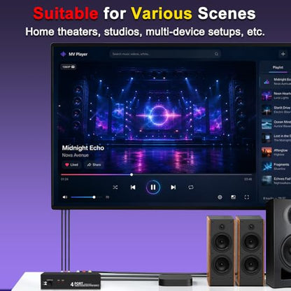 2 in 4 Out RCA Switch Splitter Composite Stereo AV Switcher Box | Composite Video L/R Audio Selector for VCR, DVD Player, Retro Game Console, Security Camera, Home Theater Systems