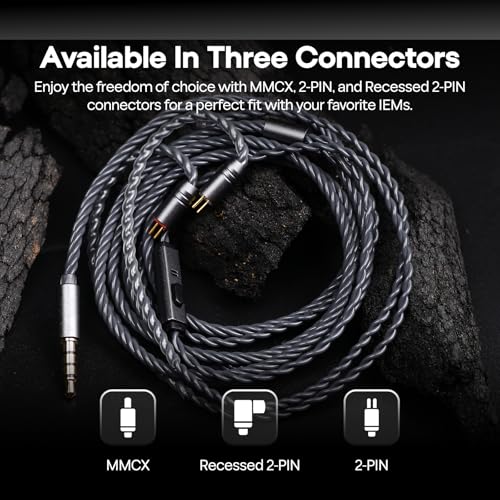 Tripowin Grace Silver-Plated 2Pin OFC IEM Replacement Cable with Mic | 3.5mm Jack, Tangle-Free Braided, Ergonomic Earhooks, One-Button Control, Extension Cord for Wired Earbuds (Recessed 2PIN) - style: Recessed 2PIN