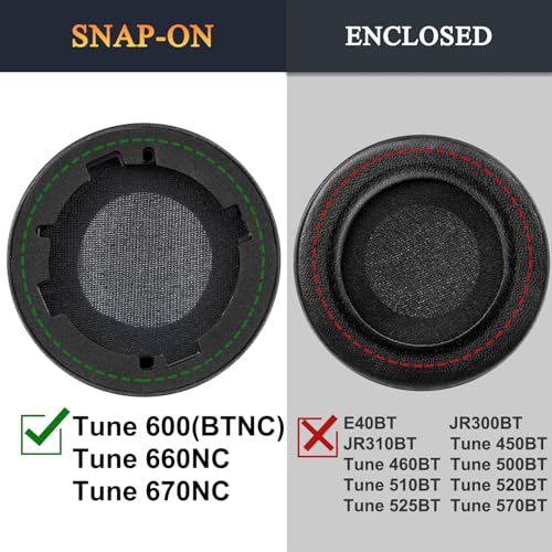 SOULWIT Earpads Replacement for JBL Tune 600(T600BTNC 600BTNC)/660(T660NC 660NC)/670(T670NC 670NC) Headphones, Ear Pads Cushions with Soft Protein Leather, Noise Isolation Foam - Black - color: Black