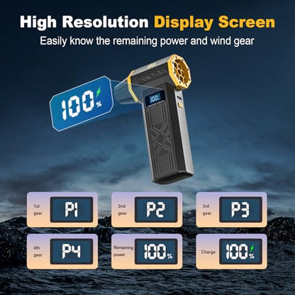 KKH Portable Electric Air Duster with Led Light, Powerful 120000RPM 4 Speed Adjustable Mini Turbo Blower for Cleaning, Rechargeable Cordless Dusters for Home Car Outdoor PC Computer Keyboard