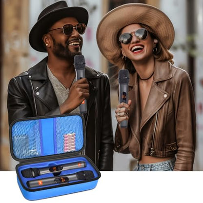 Wireless Microphone Case Compatible with JBL Wireless Two Microphone System, Handheld Dual Mic Travel Bag for Singing or Karaoke for Receivers, Adapters, AA Batteries - color: Blue
