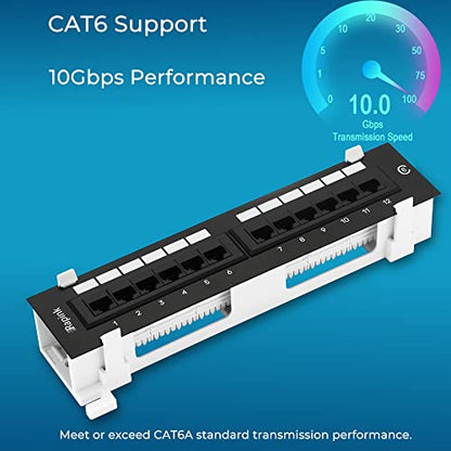 Rapink Patch Panel 12 Port Cat6 10G Support, Network Patch Panel UTP 10-Inch, Wallmount 1U Ethernet Patch Panel Punch Down Block for Cat6, Cat5e, Cat5 Cabling - size: 12Port