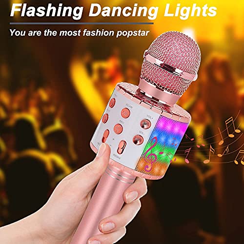 Bluetooth Karaoke Microphone Wireless: Karaoke Mic with Led Lights for Adults Kids Singing - Perfect Toys for Girls Birthday Gifts - color: 02-Champagne With Light