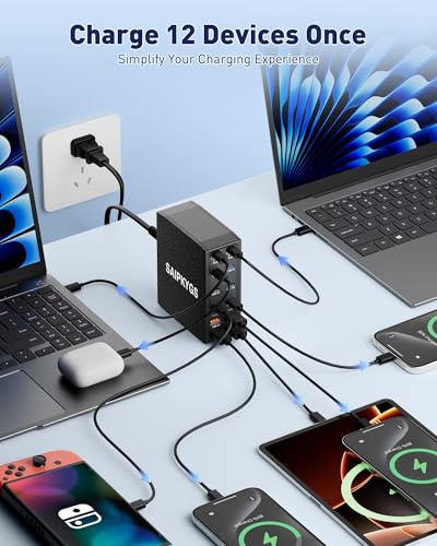 1000W USB Charging Station,12-Port USB C Charger Block with Dual 100W PD | USB-C Fast Charging Station Hub for MacBook Pro/Air/All iPad Phone 17/16 15/14/13/Pro Max/Samsung Galaxy Note - color: Black