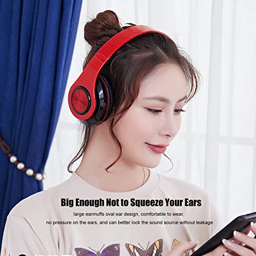 LED Bluetooth Over Ear Headphones, Foldable Wireless Headset with Mic Red | 40mm Driver, Wired & Wireless Dual Mode, Colorful Rhythm LED Lights, Lightweight Comfort Fit, for Adults Home Travel Gift - color: Red Black