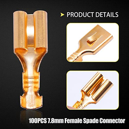 Twidec/100PCS 7.8mm Female Spade Connector Quick Splice Crimp Terminals Non Insulated Wire Connector for Electrical Wiring Relay Car Audio Speaker N-005-7.8-F - size: 7.8mm Female