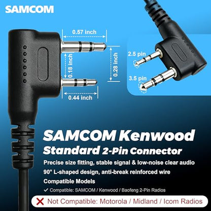 SAMCOM SM008 Walkie Talkie Surveillance Earpiece with Mic, 2 Pack | Airtube Radio Earphone for FPCN30A, FPCN10A, FPCN20A Radios, 2 Pin K1 Plug Compatible with Baofeng UV5R Kenwood 2 Way Radio - size: 2 Pcs SM008 Airtube Earpiece