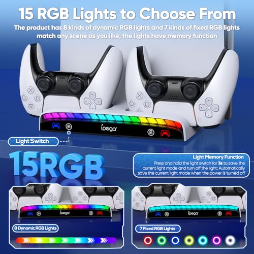 Wall Mount Kit for PS5 Pro/Slim/Original with Charging Station | Charger with RGB Light, Headset Holder & USB Hub for PlayStation 5 Pro/Slim/Original