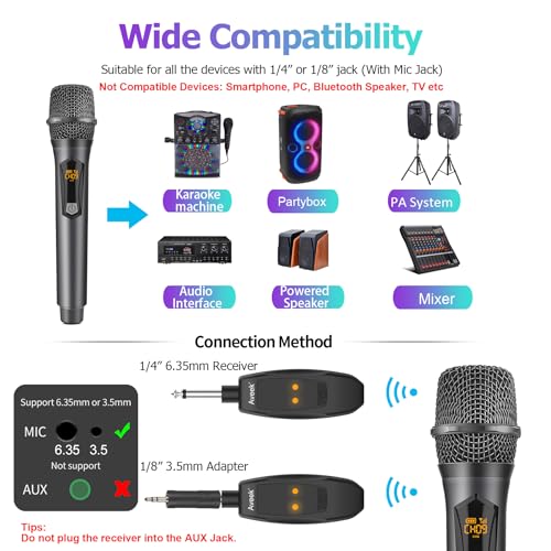 Aveek Wireless Microphone for Karaoke, Rechargeable 10h Battery, Grey&Red | Adjustable Volume, 8 Channels to Choose, Crystal-Clear Audio Quality for Speaker, Karaoke Machine,Church, Speech, Wedding - color: Red