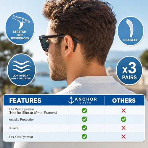 3 Pack - Sunglasses Retainer Anti-Slip Glasses Grip Ear Hook Eyeglasses Anti-Slip Temple Tip Glasses Holder (Black) - color: Black
