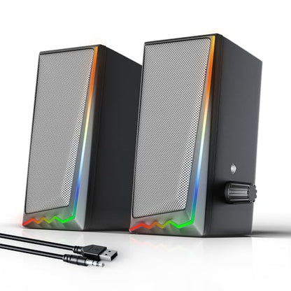 Uakinat Computer Speakers, Desktop Speakers with Various Colorful LED, Gaming Speakers with Volume Control,for PC, AC Adapter Powered and 3.5mm AUX-in Computer Speakers