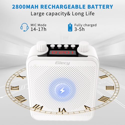 30W Portable Voice Amplifier with Wired Microphone Headset, 2800mAh Rechargeable PA System Speaker Personal Microphone Speech Power Amplifiers Loudspeaker for Teachers/Metting/Tour Guide - color: White