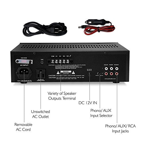 Pyle Home Compact Public Address Mono Amplifier - Professional 50W Mini Home Power Audio Sound PA Speaker Receiver System w/RCA, PT110 & Home Desktop Gooseneck Wired Microphone System -PDMIKC5 Black
