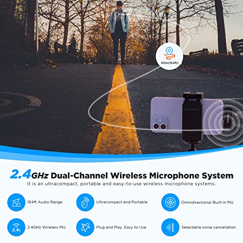 Saramonic Wireless Lavalier Microphone System For iPhone iPad 2.4Ghz Clip On Lapel Condenser Professional Mic Plug-Play For Interview Live Streaming Recording Video Vlog Youtube SR-Blink Go-D1 (TX+RX)