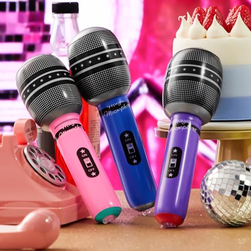 30 Pcs Inflatable Microphones for Kids & Adults, Karaoke Party Favors, Neon - color: Vibrant Color