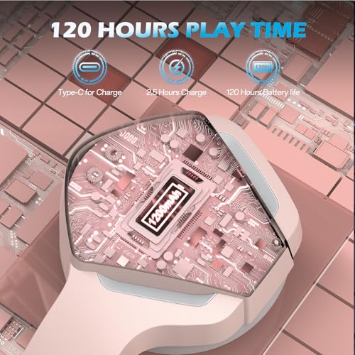 BINNUNE Wireless Gaming Headset for Xbox Series X/S, Xbox One, 120H Ultra-Long Battery, Bluetooth 5.3 Gaming Headphones with Noise-Canceling Mic, Comfortable Over-Ear Headphones,Pink - color: Pink