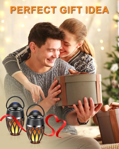 2 Pack Outdoor Bluetooth Speakers with Flame Flickers Light IPX5 Waterproof