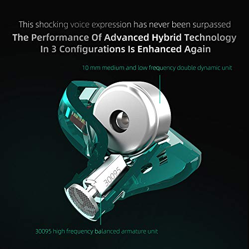 KZ ZST X Hybrid in-Ear Earphones, Cyan | HiFi Musician Monitor Earbuds, Detachable 2-Pin Cable, 10mm DD+BA, Noise-Isolating, In-Ear Headphones, Gaming IEM - color: Cyan, size: Without Mic