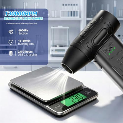 fourq Compressed Air Duster,Mini Vacuum Cleaner 2-in-1,4000 mAh,130,000 RPM Brushless Motor,8000Pa，120MPH/1.1LB Thrust Car Dryer Air Blower for Car Cleaning,Computer Cleaning