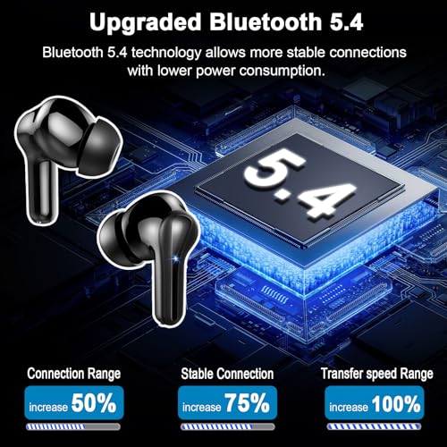 2026 Wireless Earbuds, Bluetooth 5.4 Headphones, HiFi Stereo, 50H Playtime | In-Ear Headphones with ENC Noise Cancelling Mics, IP7 Waterproof Wireless Headphones, Earbuds for iOS Android, LED Display - color: Magic Black