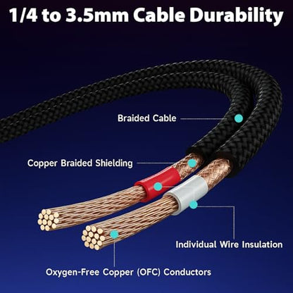 3.5mm to Dual 1/4 Cable, 1/8 TRS to Dual 1/4 TS Stereo, 3.3ft | Audio Cord, Gold-Plated Braided Adapter Cable, 3.5mm Stereo Cables for Mixer, Studio Monitor, Amplifier, Speaker, Sound Card - size: 3.3ft