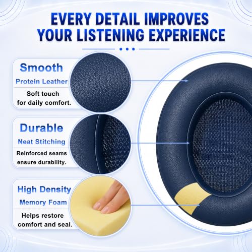 Replacement Ear Pads for Beats Studio 2 & Studio 3 (B0501, B0500) Wired & Wireless Headphones, Protein Leather Earpads Cushions with Memory Foam, Extra Thick Ear Cups,1 Pair，Blue - color: Blue