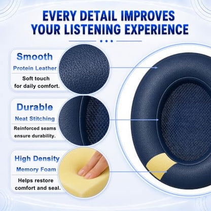 Replacement Ear Pads for Beats Studio 2 & Studio 3 (B0501, B0500) Wired & Wireless Headphones, Protein Leather Earpads Cushions with Memory Foam, Extra Thick Ear Cups,1 Pair，Blue - color: Blue