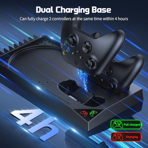 YUANHOT Vertical Xbox Series X Cooling Stand, Fan & 2-Battery Charger Dock | Includes 2*1400mAh rechargeable batteries, headset & disc storage,vertical fan cooling for Xbox Series X console & controller - color: Black