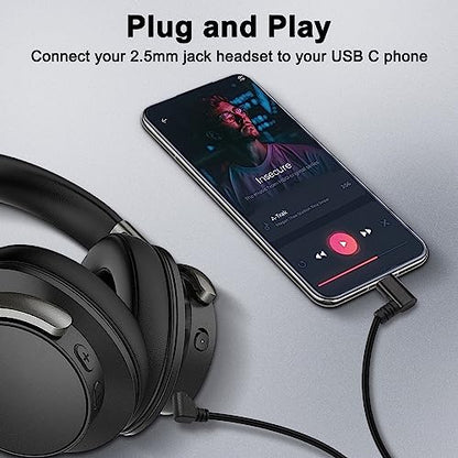 XMSJSIY Type C to 2.5mm Audio Cable USB C Male to 2.5mm TRS 3 Pole- 2Pcs | Male AUX 90 Degree Right Angle Headphone Jack Replacement Extension Cable Gold Connector Plated- 29cm/11inch