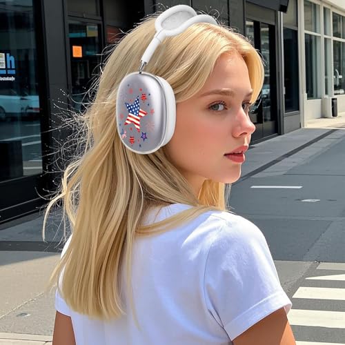 for AirPods Max 2/1 Headphones 4th of July Patriotic Ear Covers | America Stars Clear Ear Cups Cover | White Silicone Ear Pad Case Headband Cover for Apple AirPods Max 2/1 (2026/2024/2020) - color: America Stars B