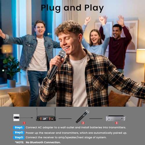 Gritto 4-Channel Wireless Microphone System,Fixed Frequency Metal Cordless Mic,300FT Range, Dynamic Handheld Mics with Stable Signal Transmission for Karaoke Singing Party Church Wedding DJ