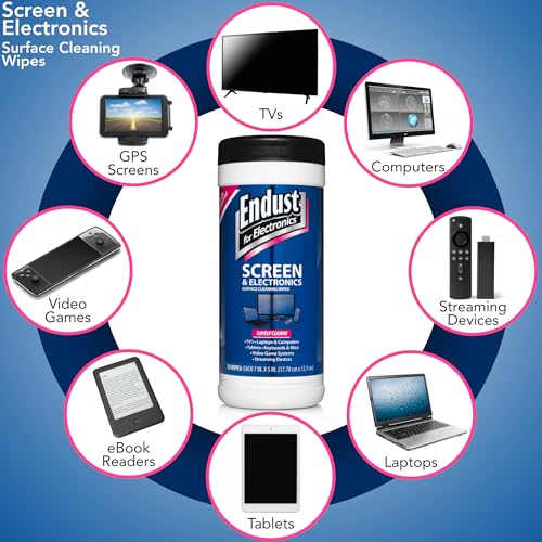 Endust For Electronics; Cleaning Wipes for Screens & Electronics Surfaces; Pre-Moistened, Alcohol & Ammonia Free, 140 Count (Pack of 2) - size: 70 Count (Pack of 2)