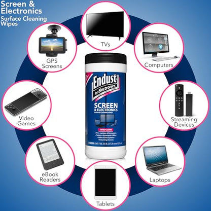Endust For Electronics; Cleaning Wipes for Screens & Electronics Surfaces; Pre-Moistened, Alcohol & Ammonia Free, 140 Count (Pack of 2) - size: 70 Count (Pack of 2)