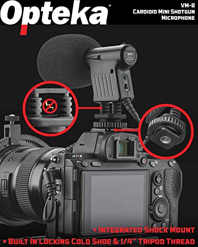 Opteka 3.5mm Cardioid Mini-Shotgun Hot Shoe Microphone for Mirrorless Cameras, DSLRs, and Camcorders with Windscreen, Fuzzy Dead Cat, Pouch