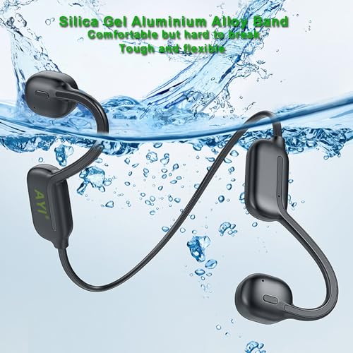 AYI Professional Swim Headphones True Bone Conduction Open Ear Headset MP3 Player Built-in 32G Memory IP68 Underwater Waterproof Bluetooth Earphone for Driving Bicycling Running Skiing-White - color: White Swim Headphone