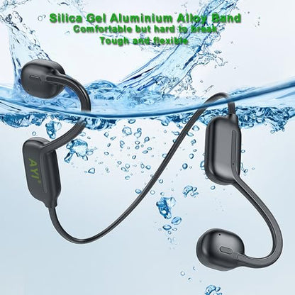 AYI Professional Swim Headphones True Bone Conduction Open Ear Headset MP3 Player Built-in 32G Memory IP68 Underwater Waterproof Bluetooth Earphone for Driving Bicycling Running Skiing-White - color: White Swim Headphone