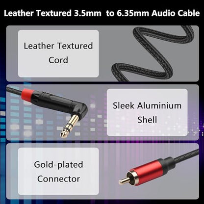 CERRXIAN 1.8M/6FT 6.35mm TRS Stereo Right Angle Male to RCA Male Audio Cable, RCA to 6.35mm Audio Leather Textured Cord,for Electric Guitar, Mixer, Amplifier, Speaker - size: 1.8M / 6FT
