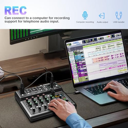 USB interface Audio 7 Channel Mixer With Effects 88 Dsp Digital DJ Mixing Board Bluetooth Music Player 48v Line For Condenser Mic Audio Mixer to PC/Phone For Karaoke Record Livestream