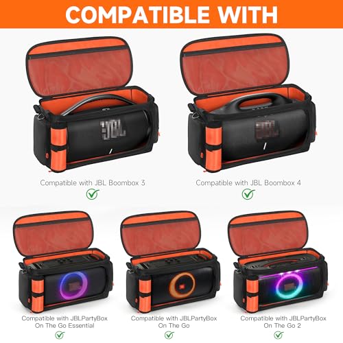 Carrying Case Compatible with JBL PartyBox On The Go Portable Party Speaker | Padded Travel Bag Fits PartyBox On-The-Go Essential, Shoulder Strap, Multiple Pockets for Mics & Accessories, Outdoor Party