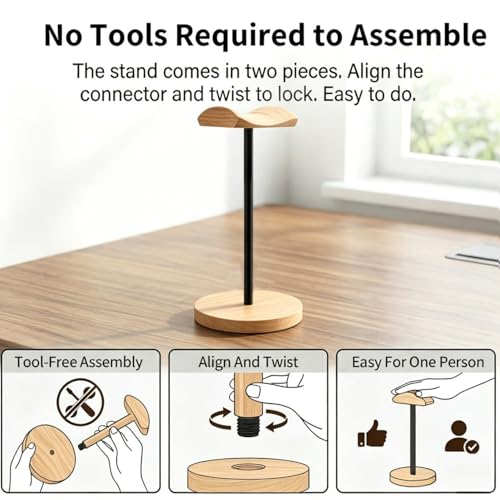 Headphone Stand Nature Wood & Metal Headset Hanger Mount Hook Gaming Holder Desktop Earphone Artful Functional Craftmanship Stand for All Headsets with Solid Wooden Base - style: Bamboo